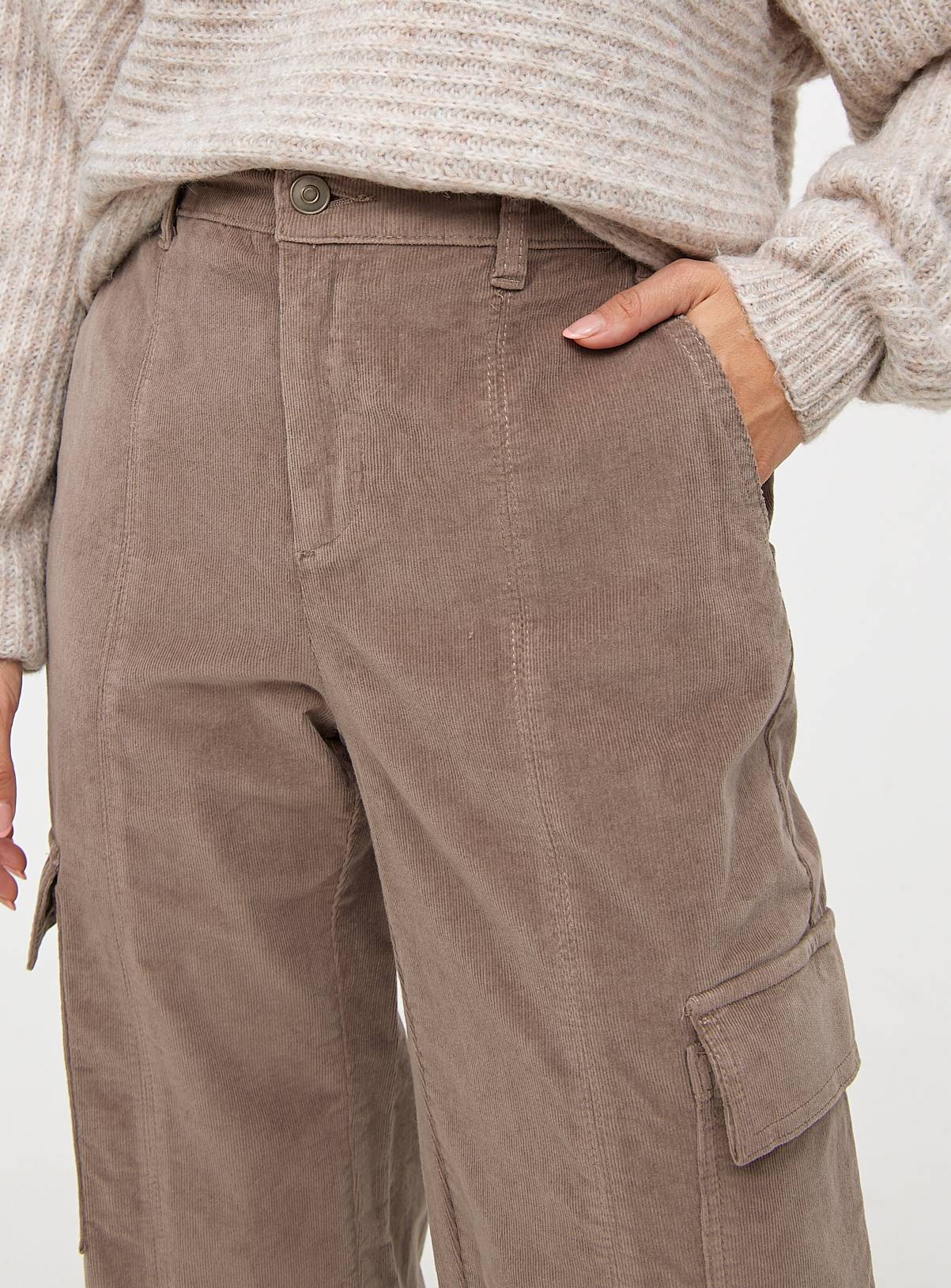 Stone Corduroy Cuffed Cargo Trousers 8 - Image 2