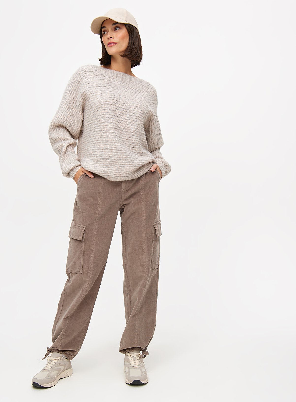 Stone Corduroy Cuffed Cargo Trousers 8 - Image 3 thumbnail