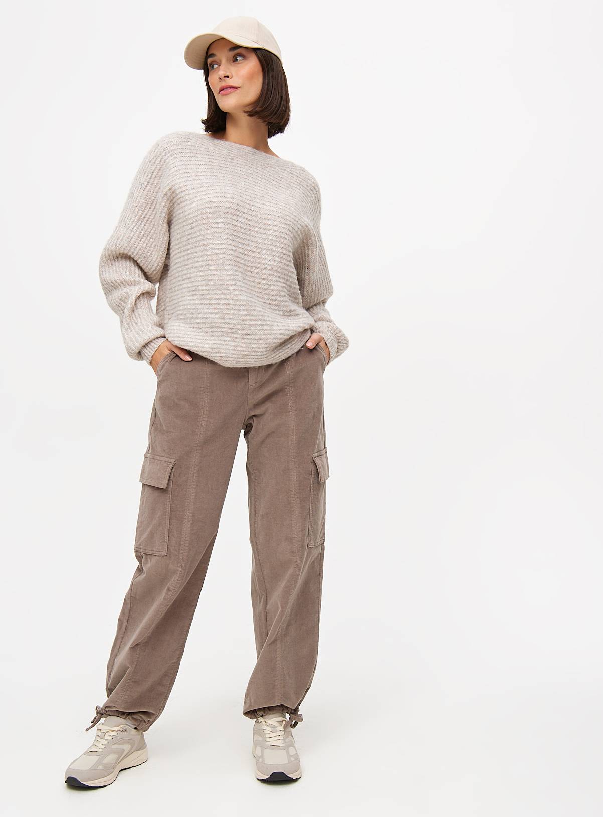 Stone Corduroy Cuffed Cargo Trousers 8 - Image 3