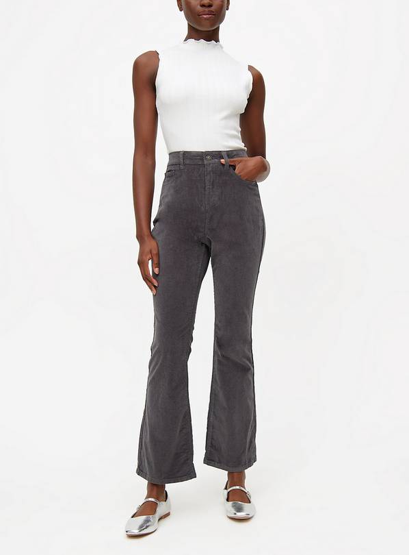 Charcoal Corduroy Kick Flare Trousers 10L