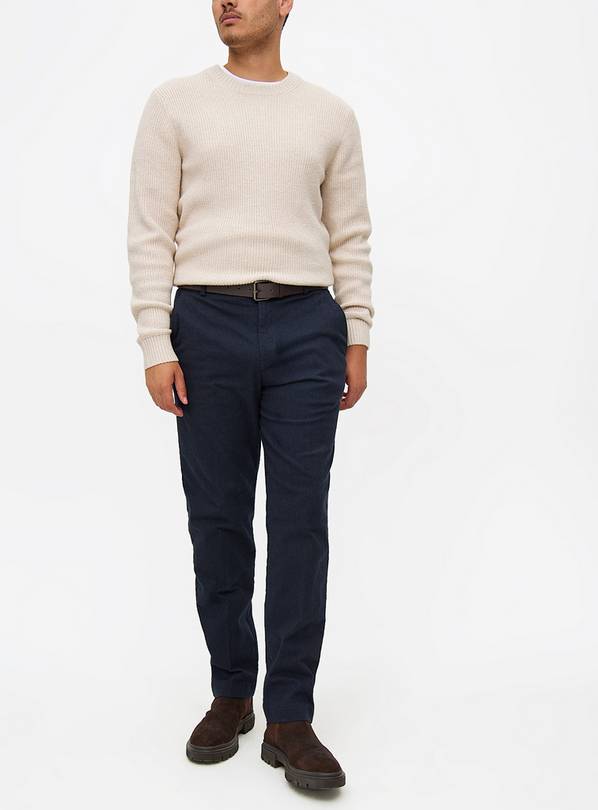 Navy Premium Belted Puppytooth Chinos 36L