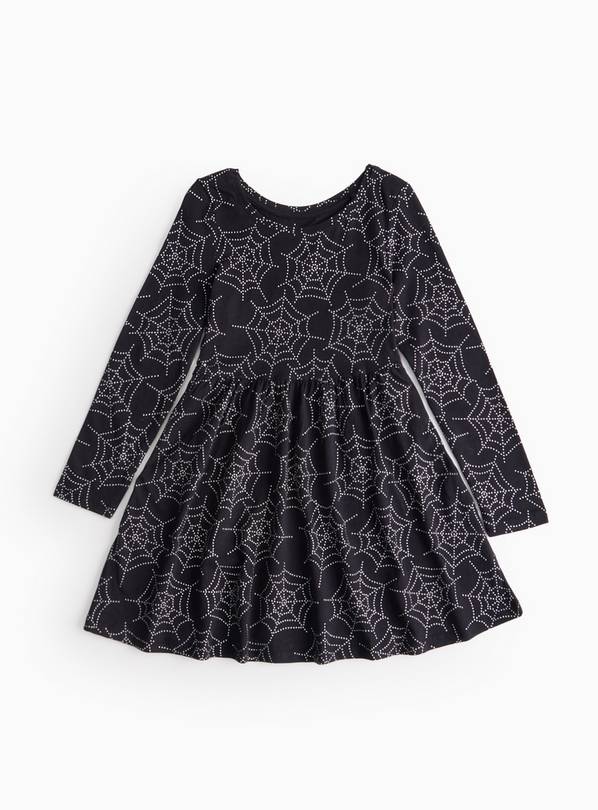 Halloween Black Cobweb Printed Long Sleeve Dress 7 years