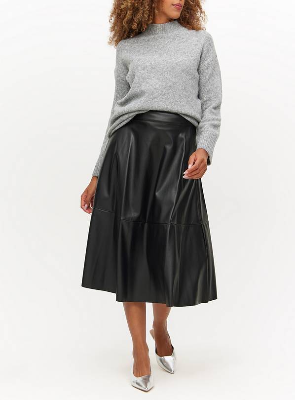 Black Belted PU Full Skirt 10