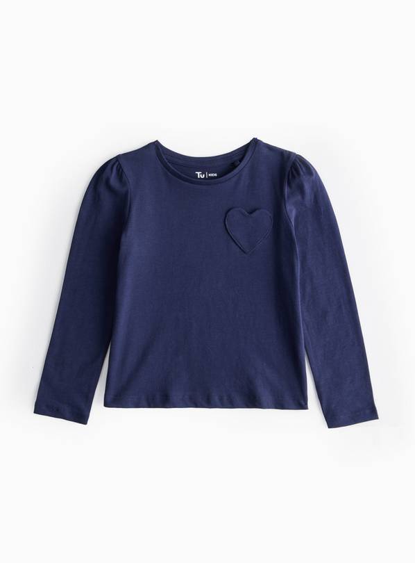 Navy Blue Heart Pocket Long Sleeve Top 3-4 years