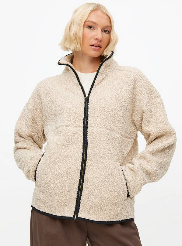 Cream Contrast Trim Borg Fleece Jacket M