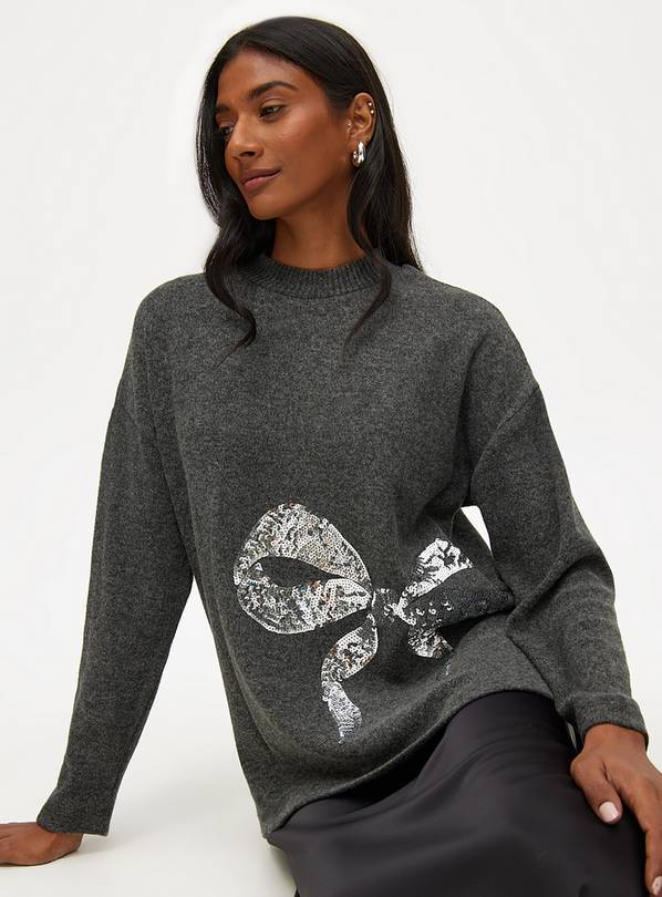 Charcoal Grey Sparkle Bow Soft-Touch Jumper XL