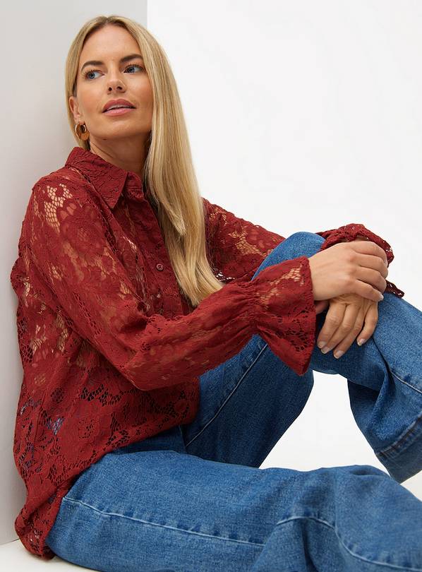 Red Lace Relaxed Fit Long Sleeve Shirt  10