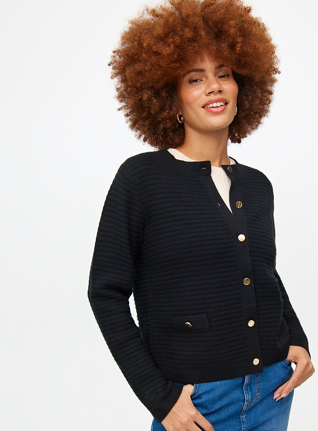 Black Ribbed Knitted Cardigan 10 - Image 1 thumbnail