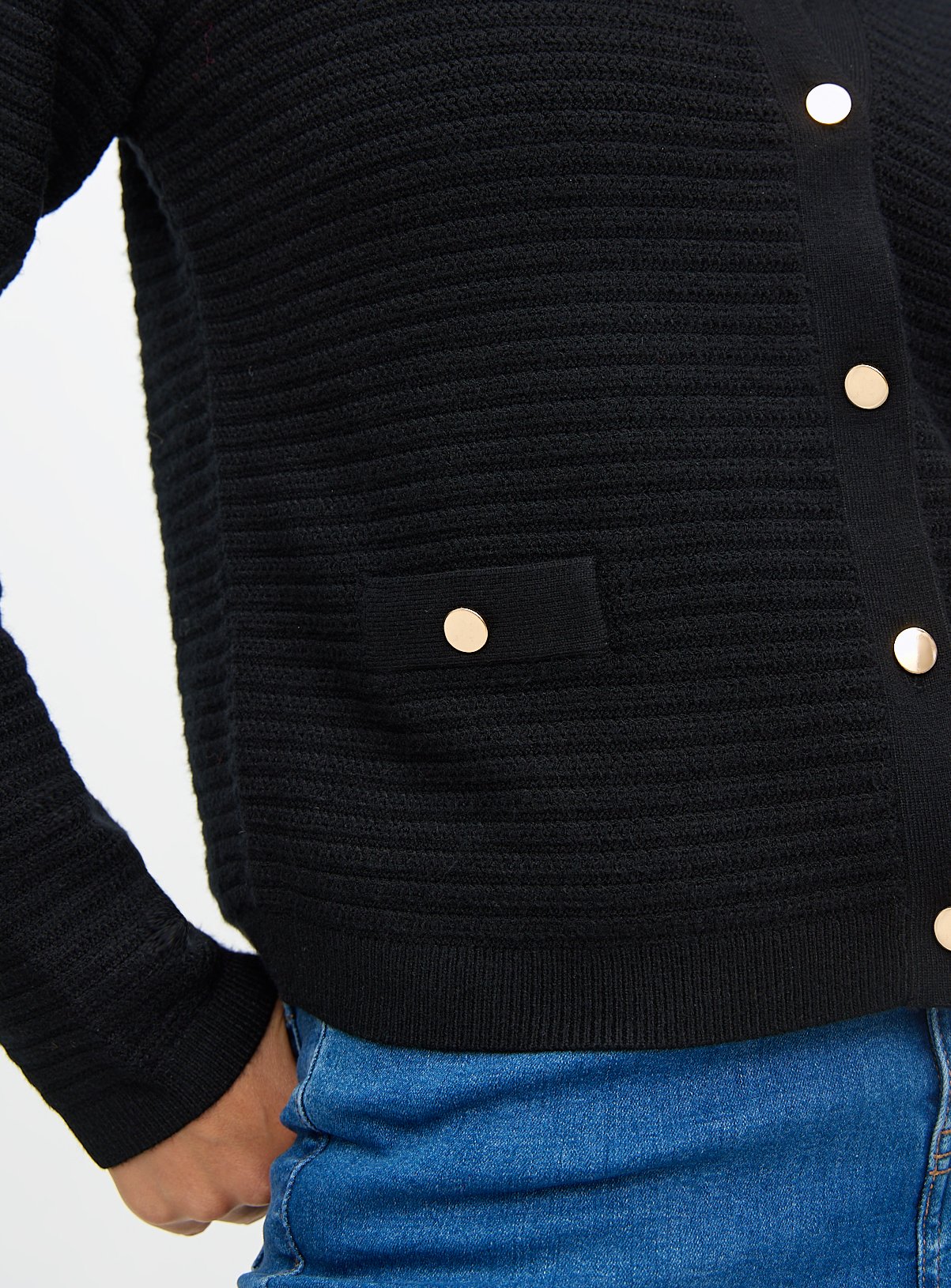 Black Ribbed Knitted Cardigan 10 - Image 3 thumbnail