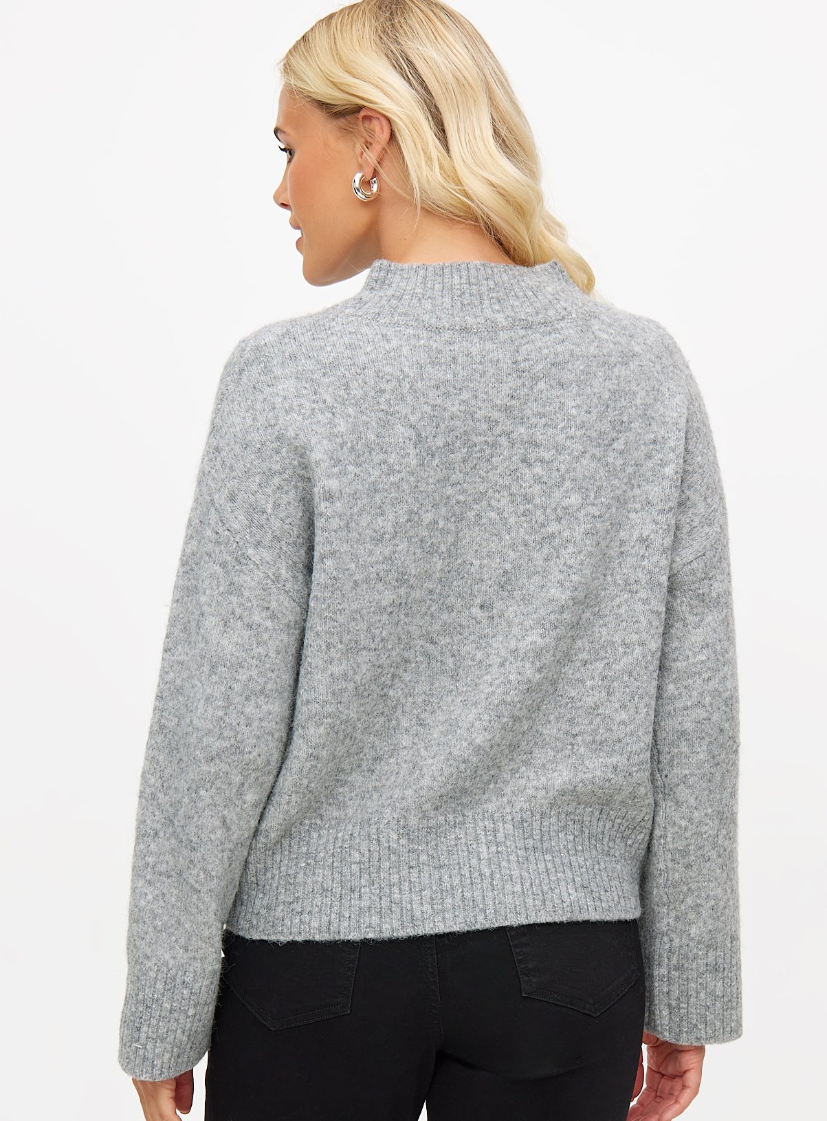 Grey High V Neck Relaxed Knitted Jumper 12 - Image 4 thumbnail