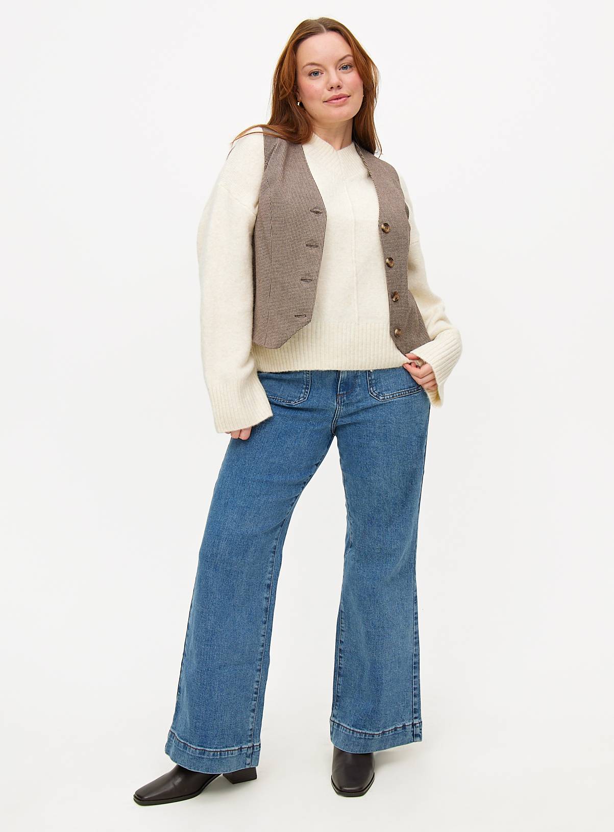 Cream High V Neck Relaxed Knitted Jumper 14 - Image 2