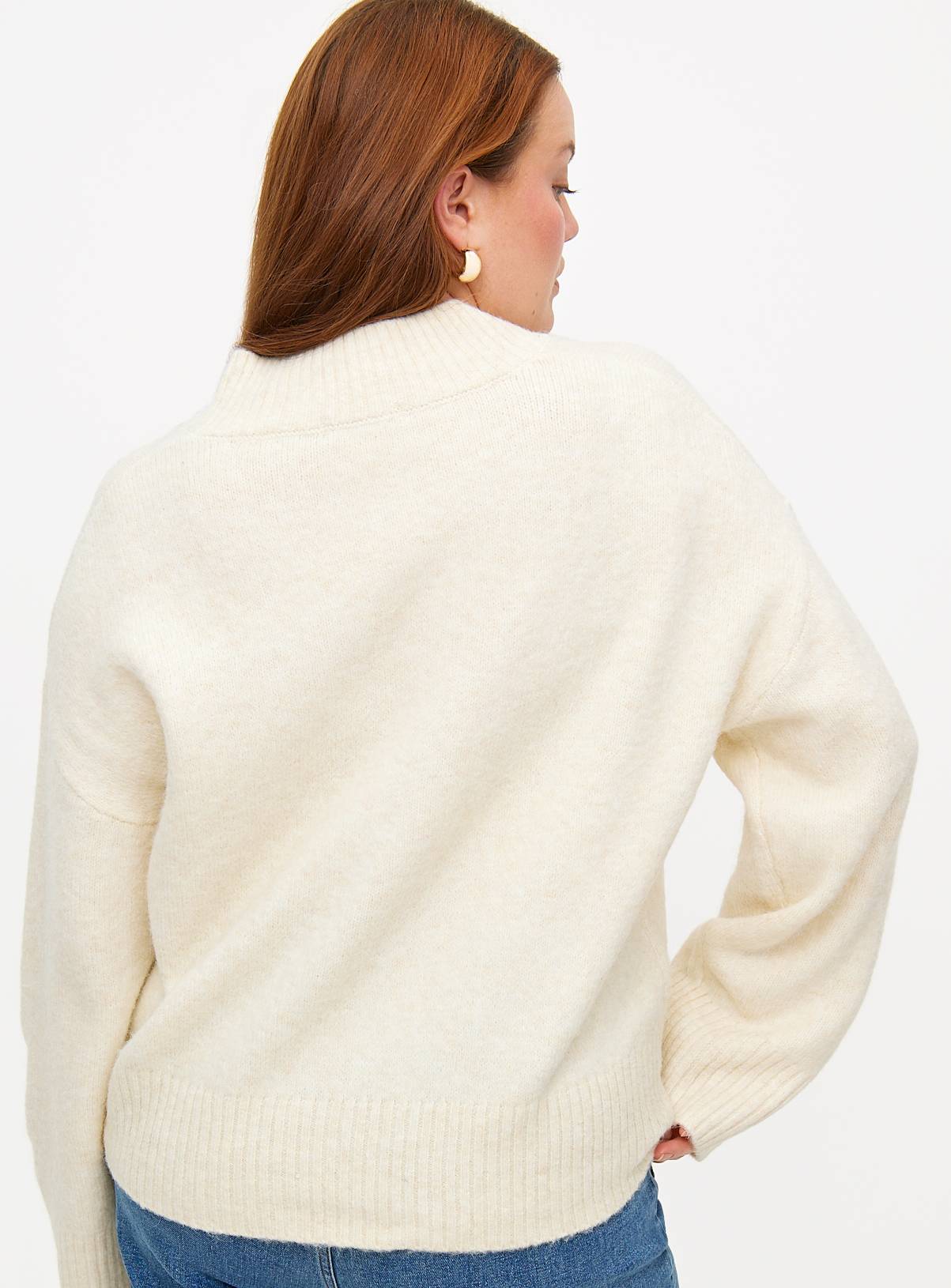 Cream High V Neck Relaxed Knitted Jumper 14 - Image 4