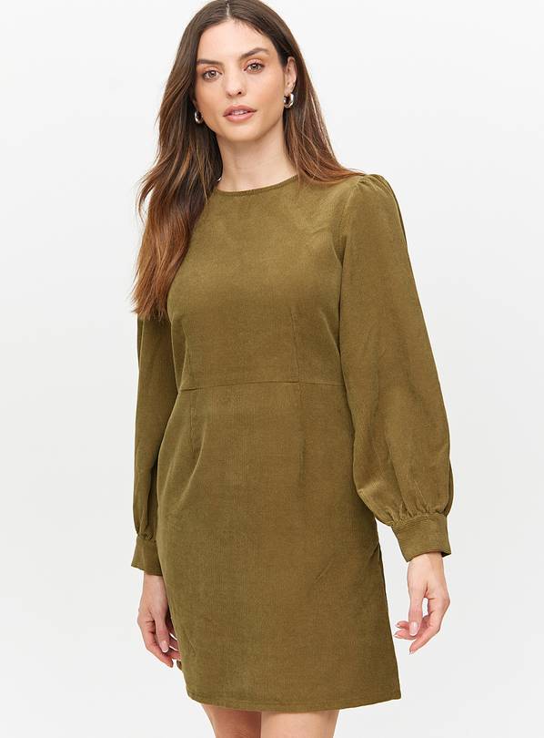 Khaki Corduroy Long Sleeve Mini Dress 24