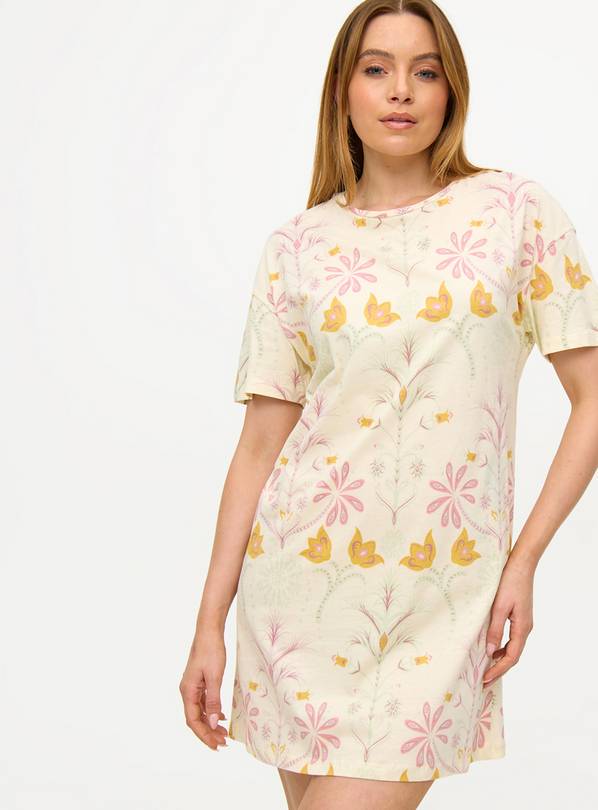 Pale Yellow Floral Design Nightdress L