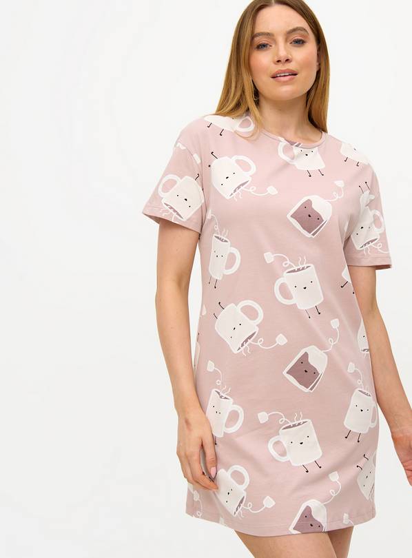 Pink Cup Of Tea Printed Nightdress XL