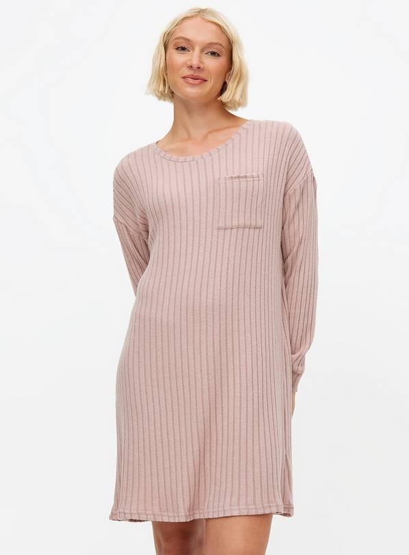 Pink Ribbed Long Sleeve Nightdress L