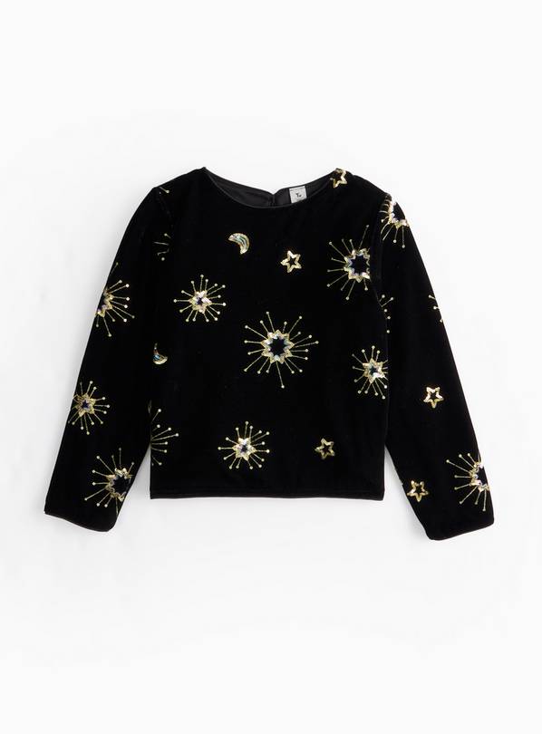 Black Velour Moon & Stars Sequin Long Sleeve Top 10 years