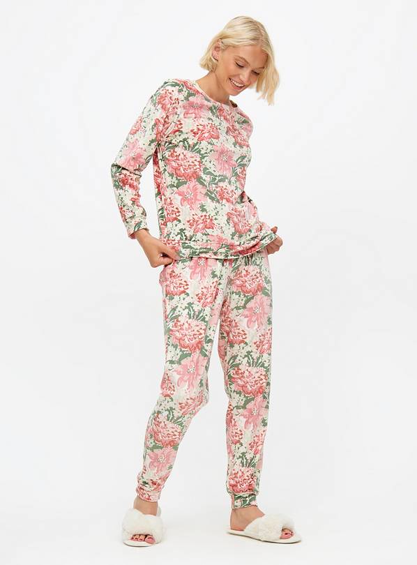 Pink Floral Printed Long Sleeve Pyjamas L