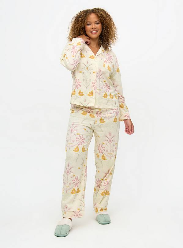 Cream Floral Jersey Traditional Pyjamas XL