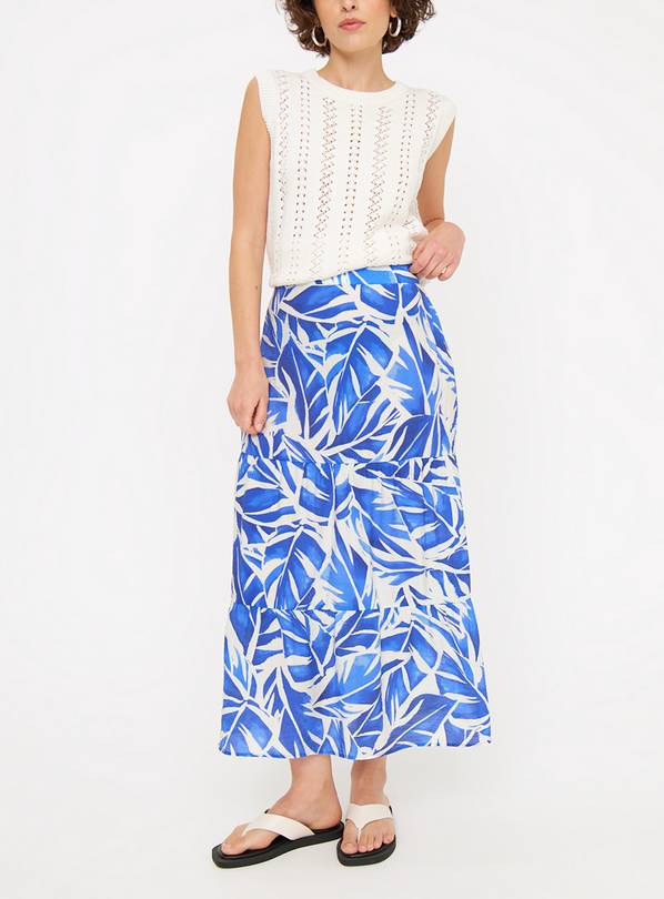 Blue Leaf Print Tiered Midaxi Skirt 18