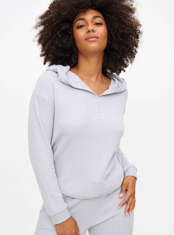 Grey Waffle V Neck Coord Hoodie S