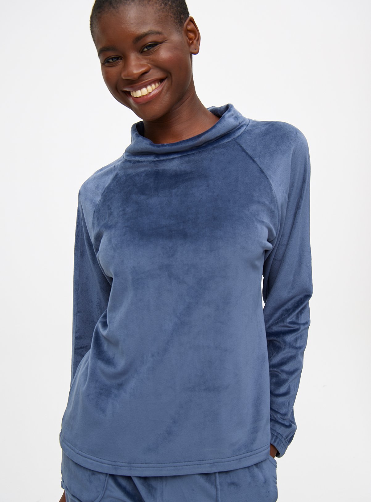 Blue Velour Coord High Neck Pyjama Top 8