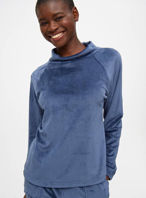 Blue Velour Coord High Neck Pyjama Top 10