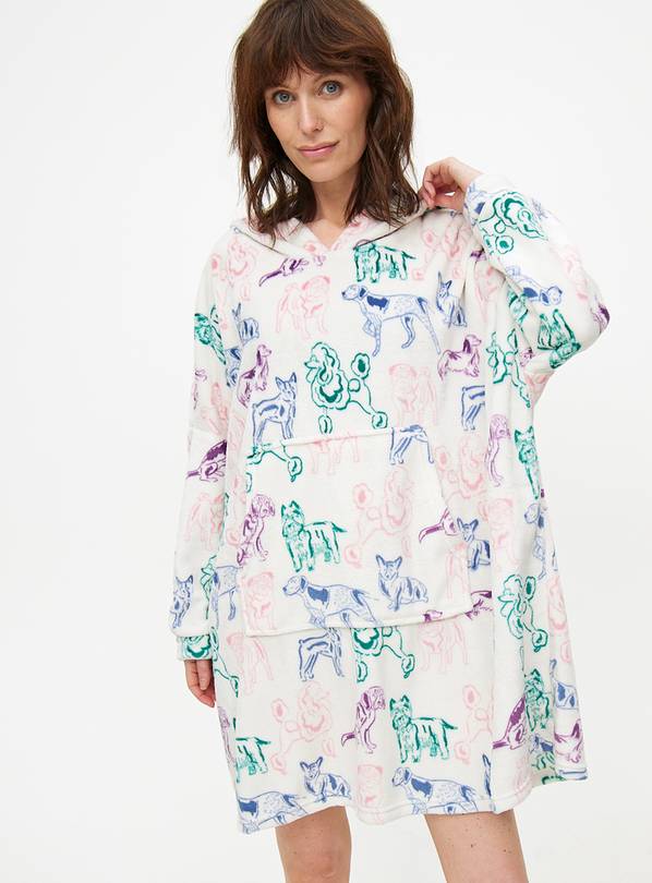 Pastel Dog Printed Fleece Hooded Blanket XXL