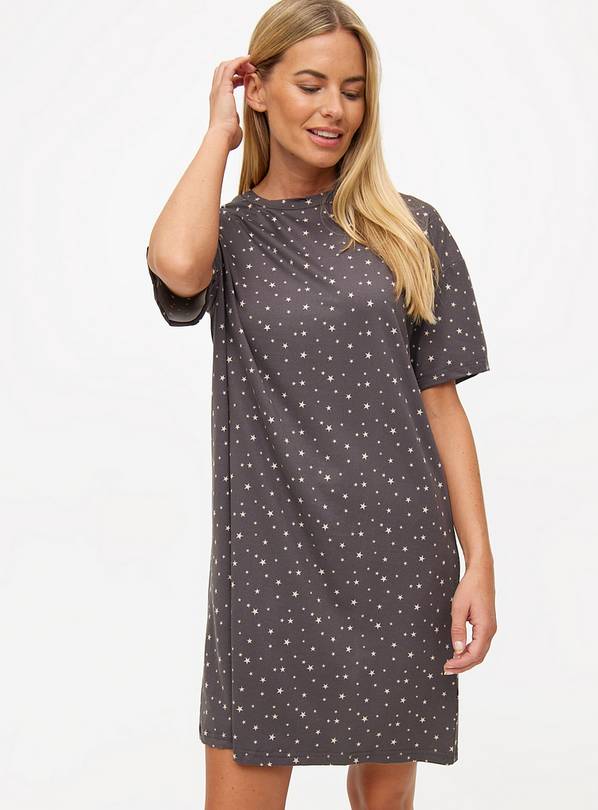 Charcoal Star Printed Soft-Touch Nightdress M