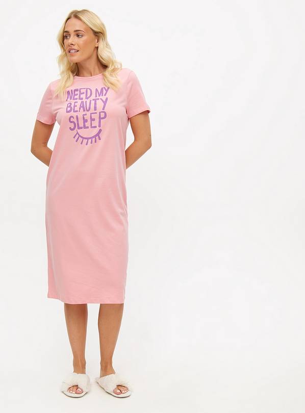 Pink Beauty Sleep Slogan Longline Nightdress L