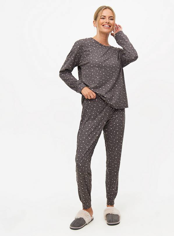 Charcoal Star Printed Soft Touch Pyjamas M