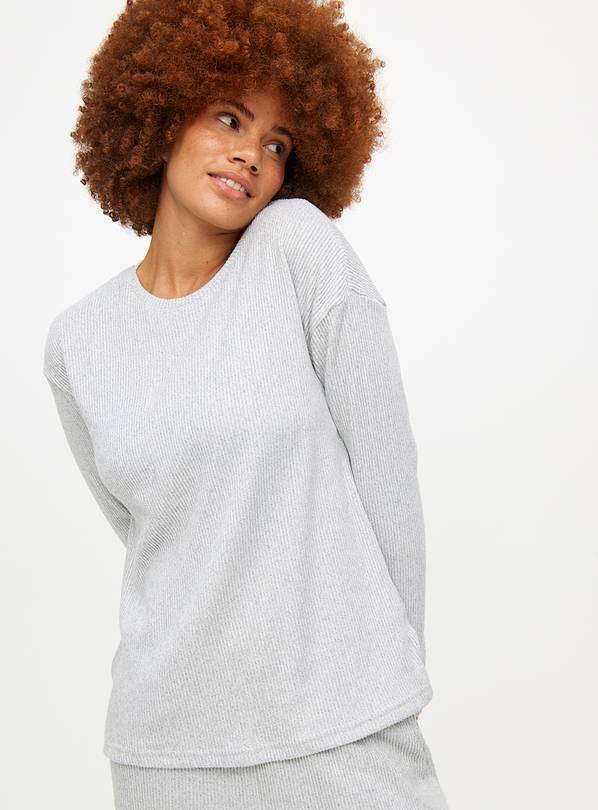 Grey Ribbed Coord Long Sleeve Pyjama Top M