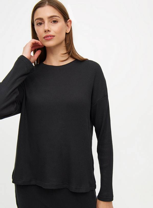 Buy Black Ribbed Coord Long Sleeve Pyjama Top L Loungewear Tu