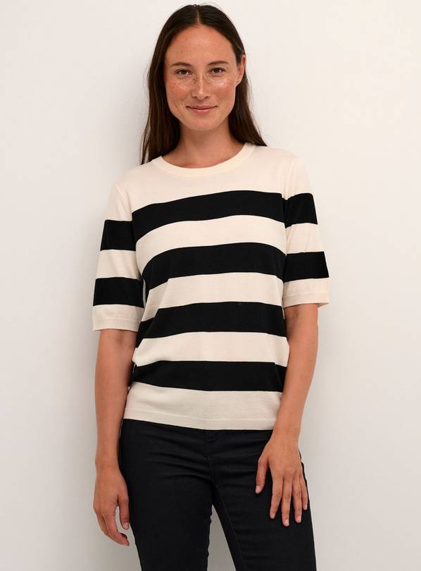 KAFFE Lizza Short Sleeve Stripes Pullover Black And Cream XL