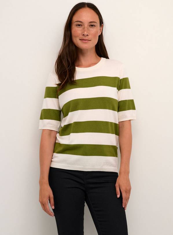 KAFFE Lizza Short Sleeve Stripes Pullover Green And Cream XS