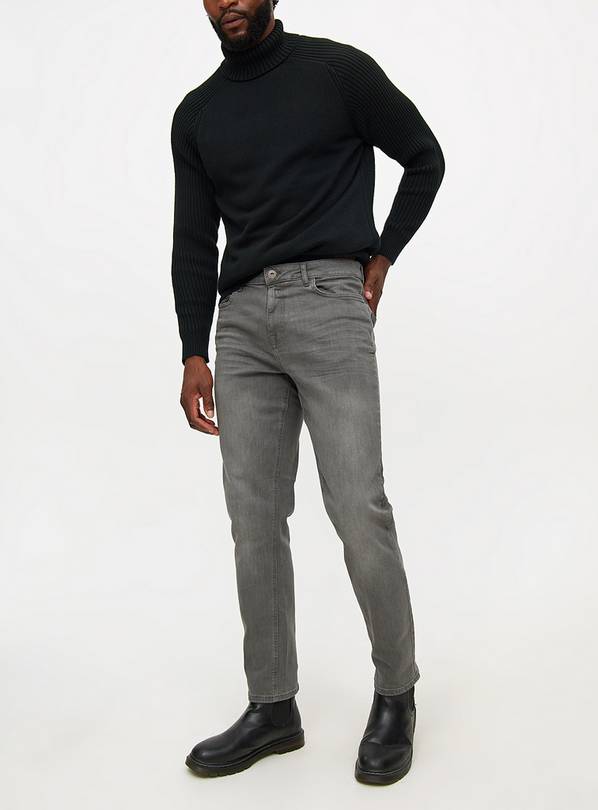 Mid Grey Washed Slim Fit Denim Jeans  40R