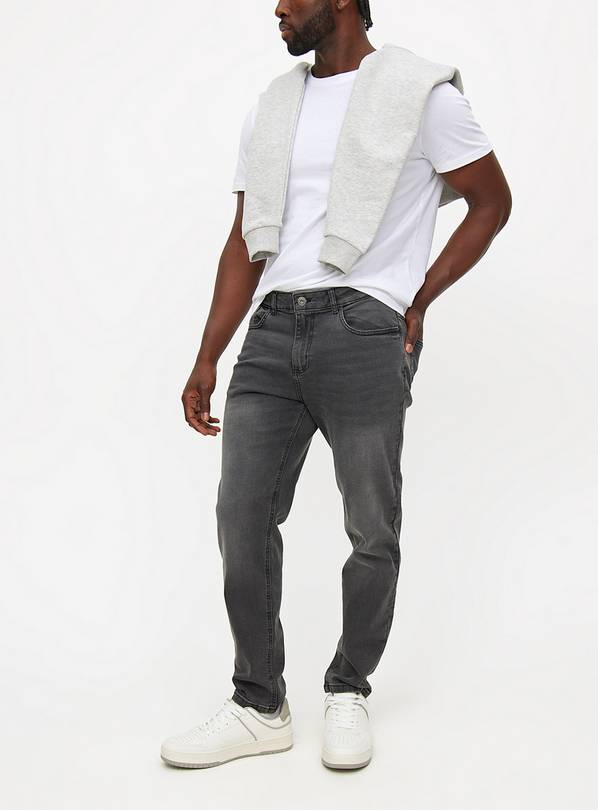 Black Washed Tapered Fit Denim Jeans  40S