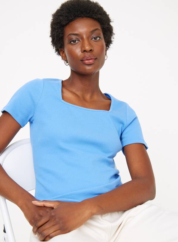 Blue Square Neck Short Sleeve Top 10