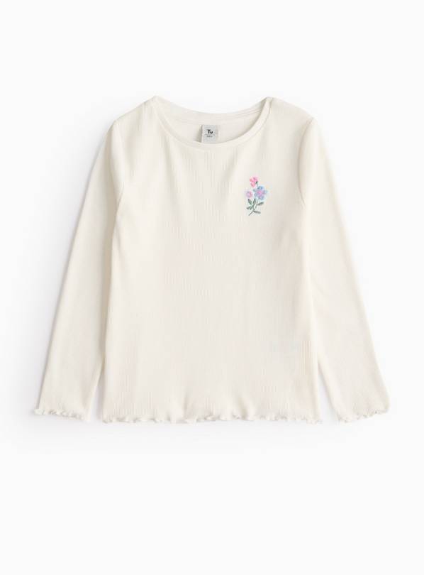 Cream Ribbed Flower Motif T-Shirt 2-3 years