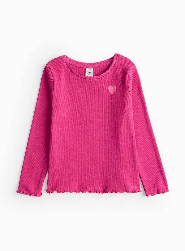 Pink Ribbed Heart Motif T-Shirt 6-7 years