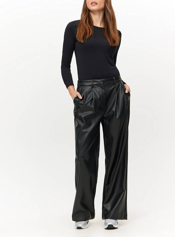 Black Tailored Faux Leather Wide Leg Trousers  10L