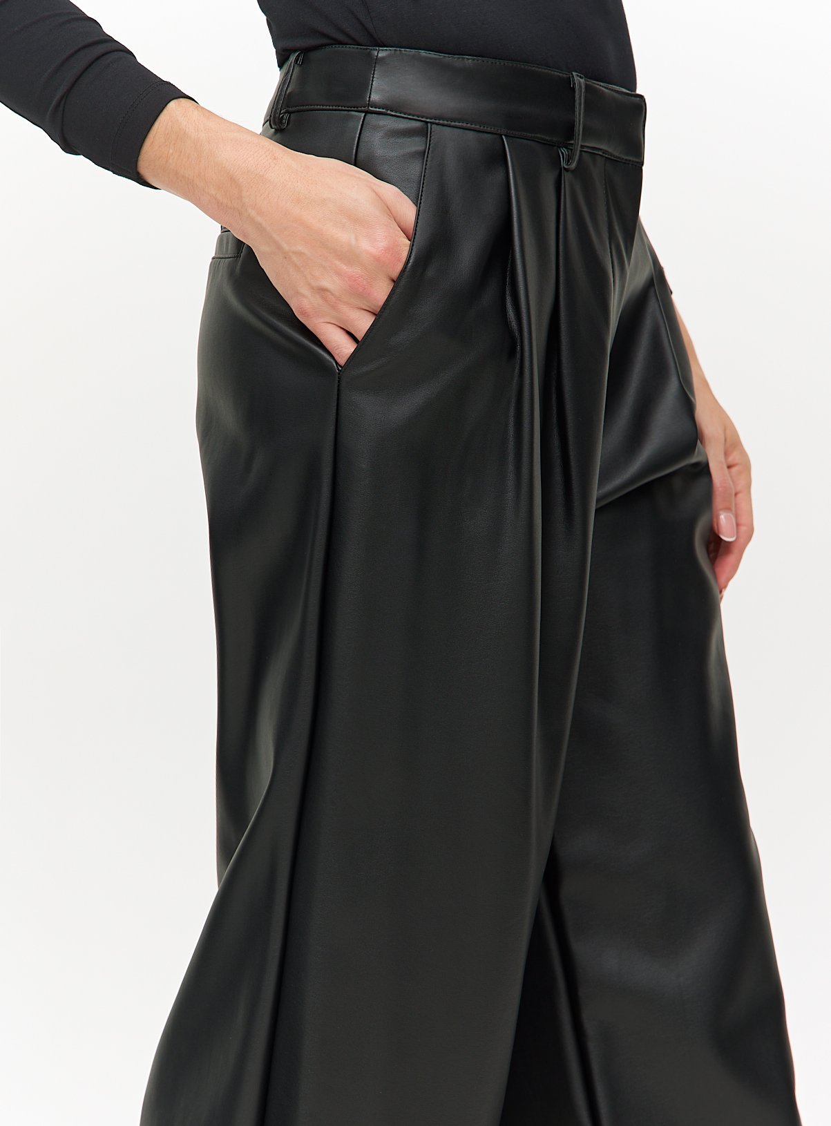 Black Tailored Faux Leather Wide Leg Trousers  14R - Image 3 thumbnail