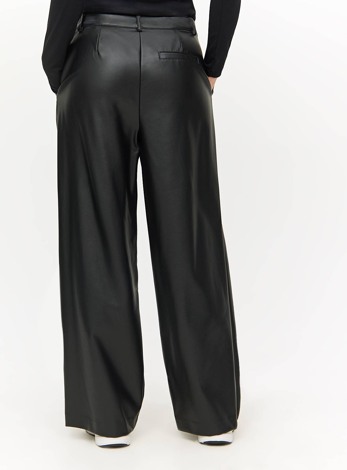 Black Tailored Faux Leather Wide Leg Trousers  14R - Image 4