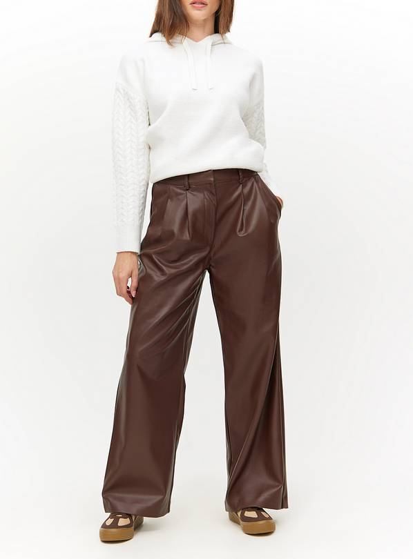 Brown Tailored Faux Leather Wide Leg Trousers  20S