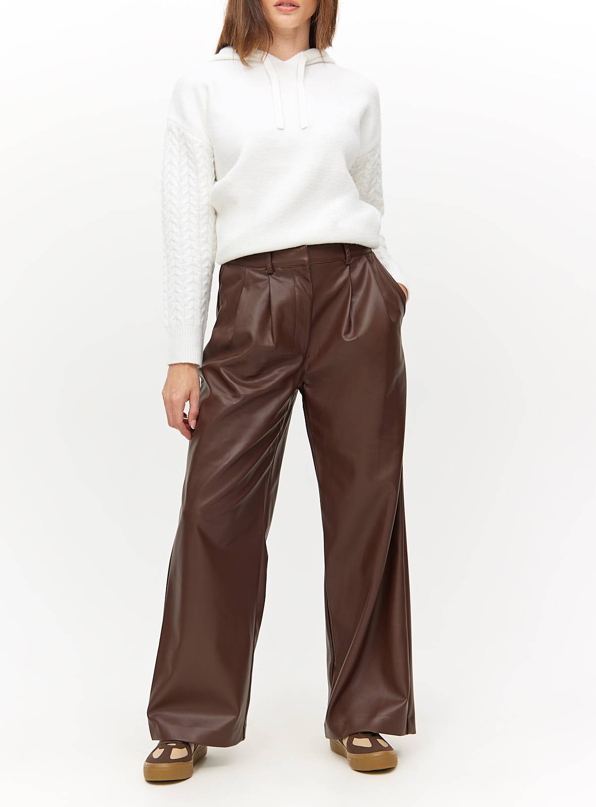 Brown Tailored Faux Leather Wide Leg Trousers  16R - Image 1