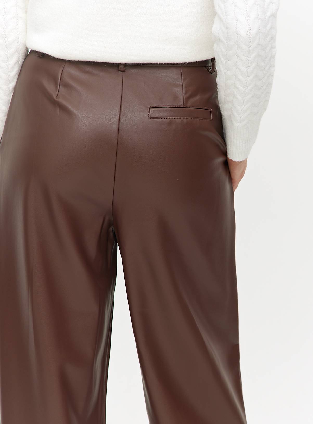 Brown Tailored Faux Leather Wide Leg Trousers  16R - Image 3