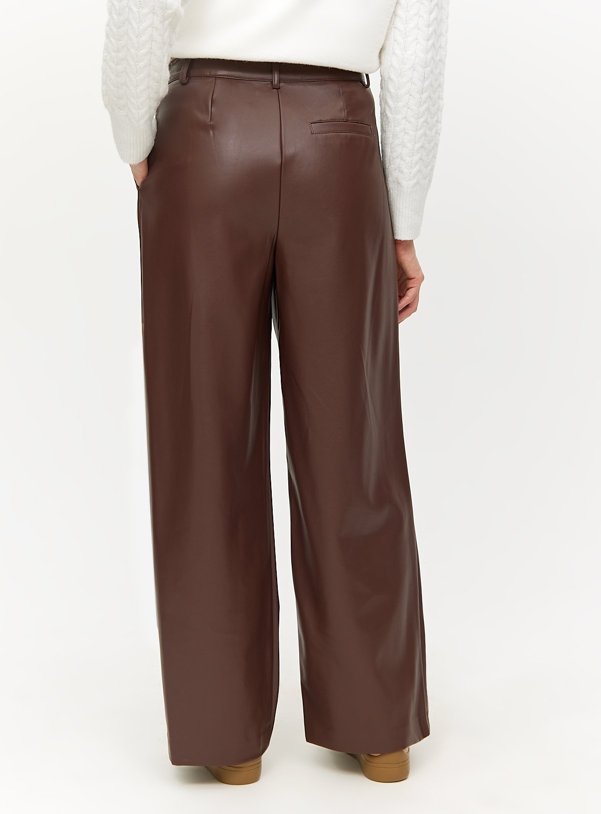 Brown Tailored Faux Leather Wide Leg Trousers  16R - Image 4 thumbnail