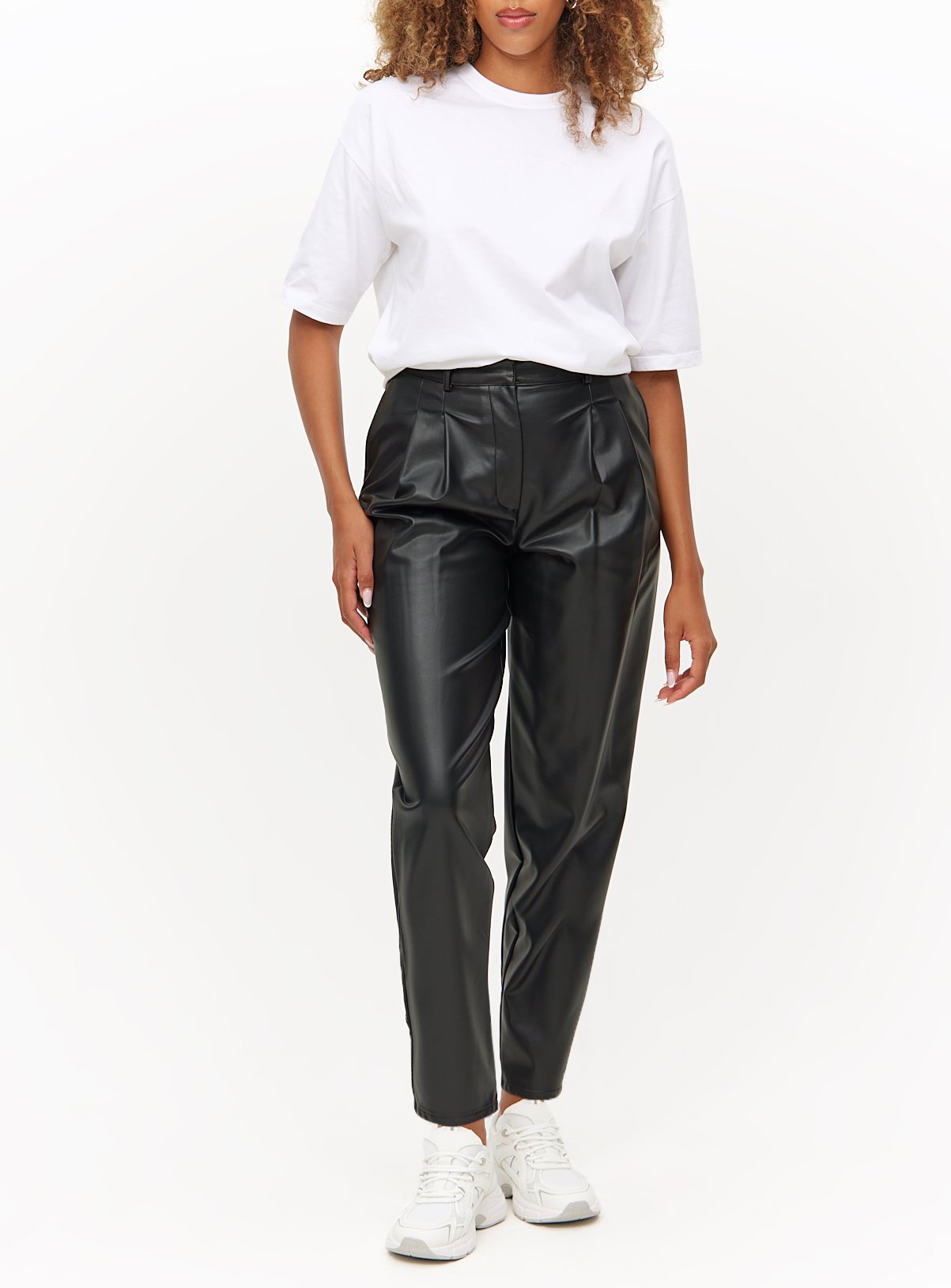 Black Faux Leather Barrel Leg Trousers 12S - Image 1 thumbnail