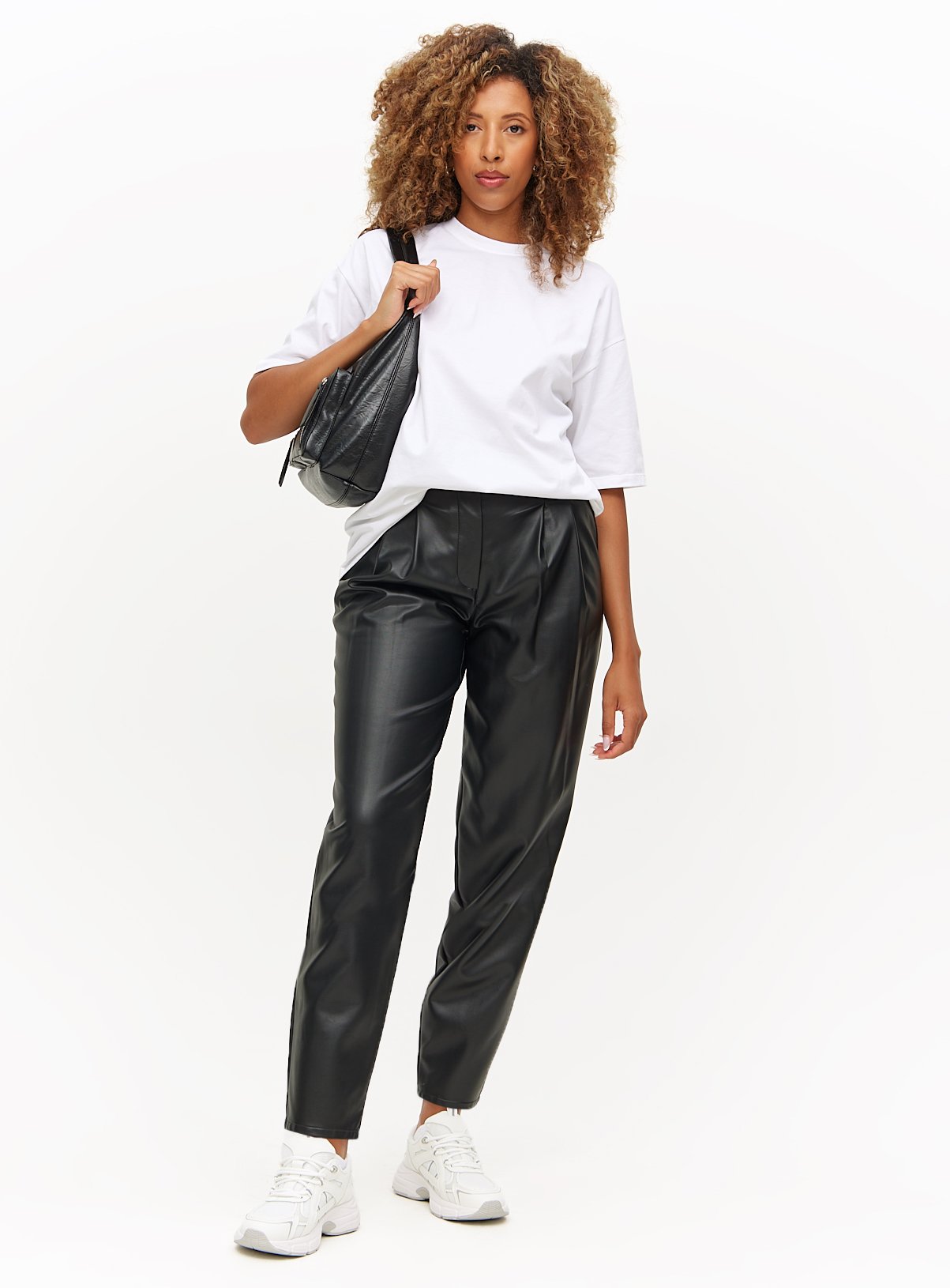 Black Faux Leather Barrel Leg Trousers 12S - Image 2 thumbnail