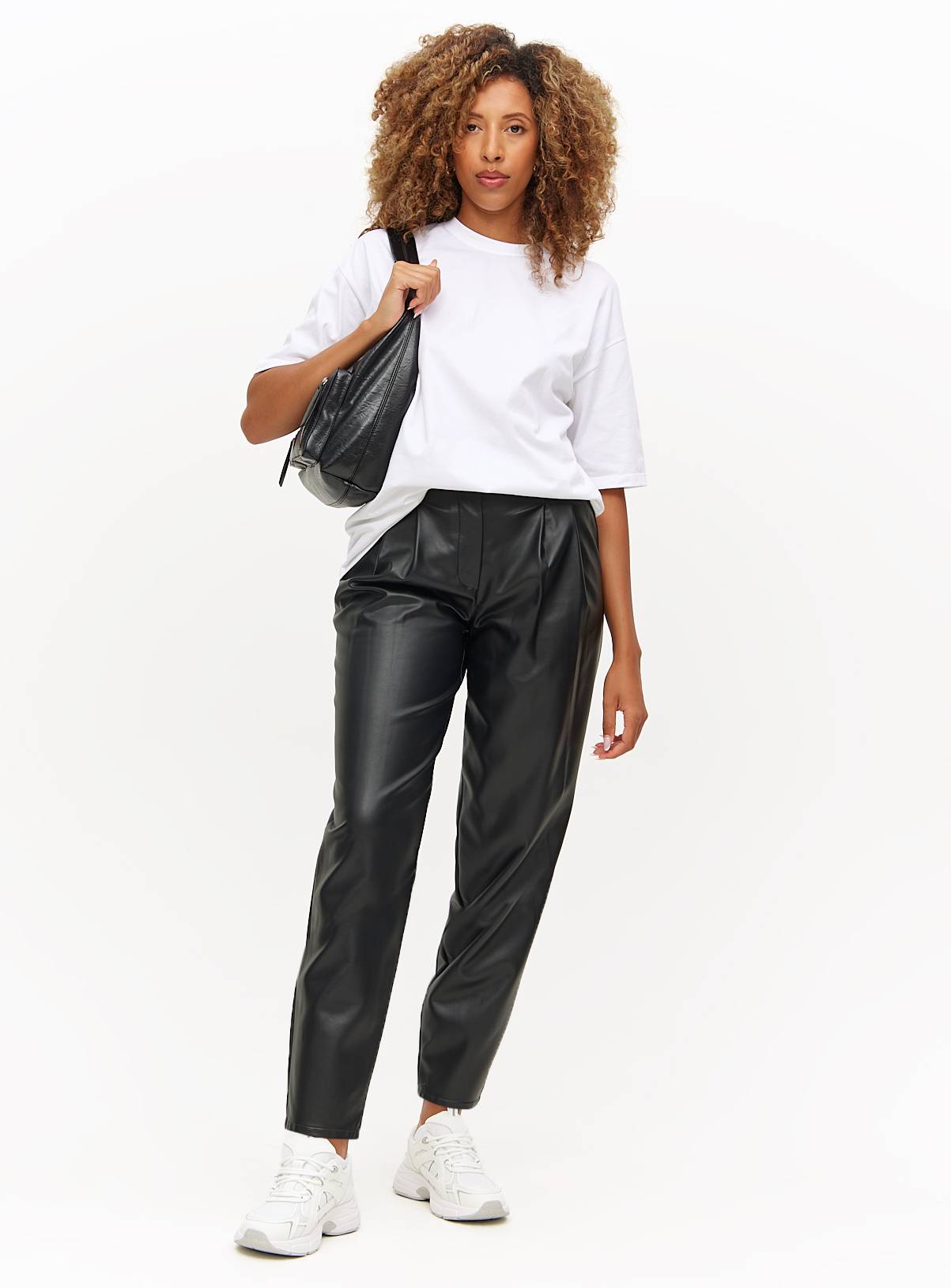 Black Faux Leather Barrel Leg Trousers 12S - Image 2
